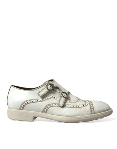 Dolce & Gabbana White Leather Strap Men Derby Dress Men's Shoes