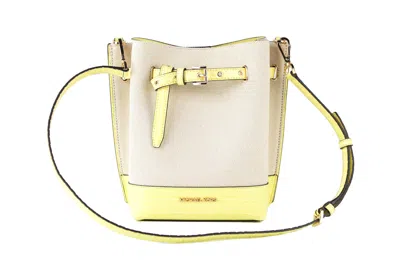 Michael Kors Emilia Small Canvas Snakeskin Print Leather Bucket Bag Messenger Crossbody Handbag Wome In Yellow