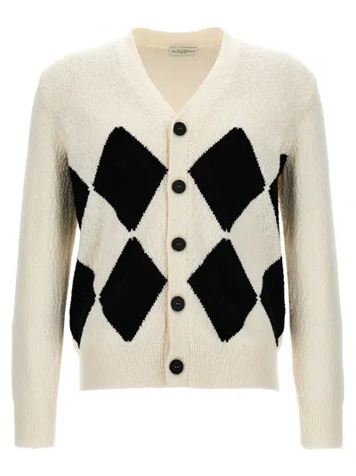 Ballantyne Argyle Cardigan In White/black