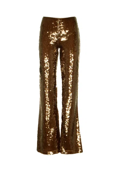 Alberta Ferretti Sequins Flared Trousers In Brown