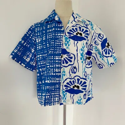 Pre-owned Prada Blue/white Double Match Graphic-print Shirt