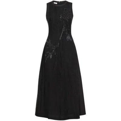 Brunello Cucinelli Floral-embellished Midi Dress In Black