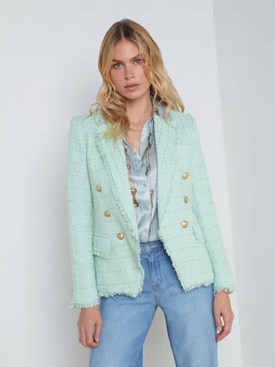 L Agence Kenzie Fringe-trim Blazer In Honeydew/belt Stripe