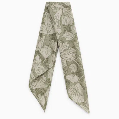 Brunello Cucinelli Green Silk Scarf With Floral Pattern Women In Cream