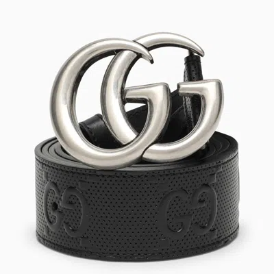 Gucci Black Marmont Belt With Gg Leather Men In White