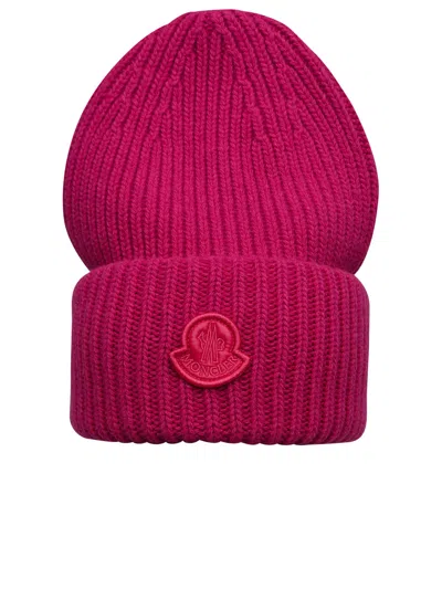 Moncler Woman Fuchsia Wool Beanie In Multicolor