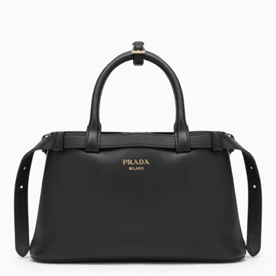 Prada Black Leather Small Buckle Bag With Belt In Brown