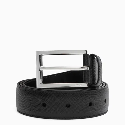 Prada Black Saffiano Belt Men In Brown