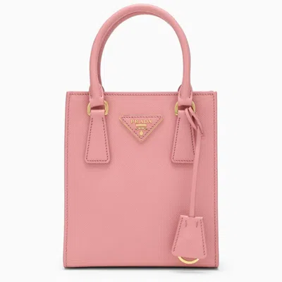 Prada Saffiano 三角形logo皮质手提包 In Pink