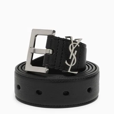 Saint Laurent Cassandre Black Leather Belt Men