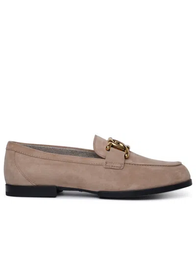 Tod's Moccasin In Nubuck With Metal Chain In Cream
