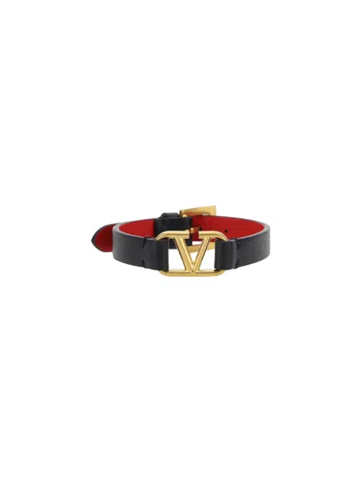 Valentino Garavani Black Vlogo Signature Leather Bracelet In Multicolor
