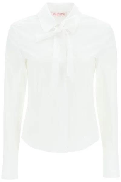 Valentino Poplin Shirt With Lavalliére Tie In White