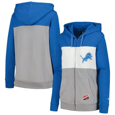 New Era Blue Detroit Lions Color-block Full-zip Hoodie