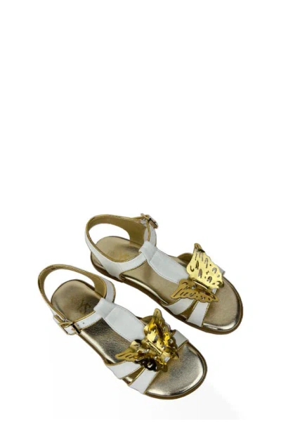 Yosi Samra Girl's Miss Butterfly Sandal, Toddler/kids In White/gold