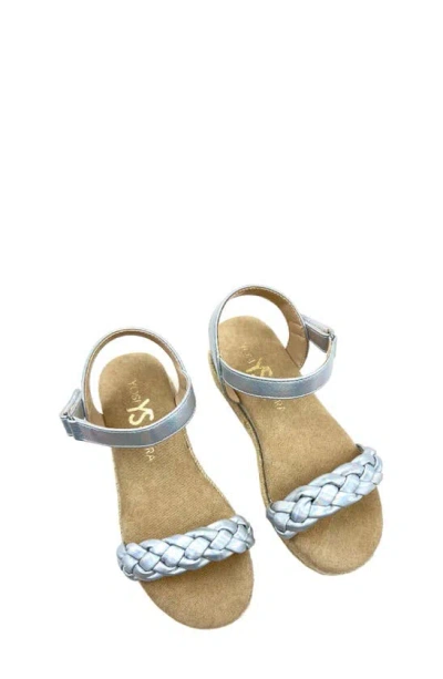 Yosi Samra Kids' Miss April Ankle Strap Espadrille Platform Wedge Sandal In Silver Iridescent