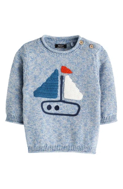 Next Kids' Sailboat Appliqué Cotton Sweater In Blue