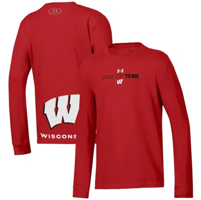 Under Armour Kids' Youth   Red Wisconsin Badgers 2024 On-court Bench Unity Performance Long Sleeve T-shirt