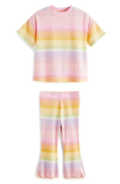Next Kids' Rainbow Stripe Cotton T-shirt & Leggings Set In Pink Multi