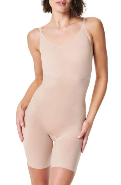 Spanx Mid-thigh Shaping Bodysuit In Champagne Beige