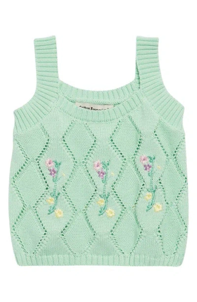 Cotton Emporium Kids' Floral Embroidered Sweater Tank In Mint Green