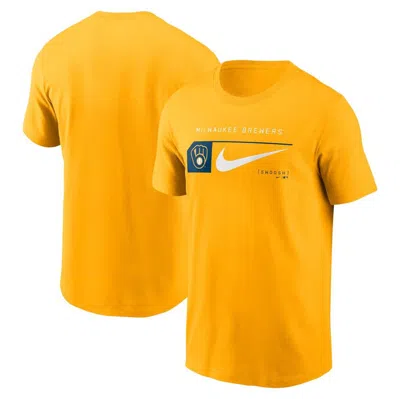 Nike Gold Milwaukee Brewers Team Swoosh Lockup T-shirt In Brown