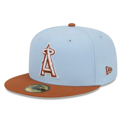 New Era Men's Light Blue/brown Los Angeles Angels Spring Color Basic Two-tone 59fifty Fitted Hat