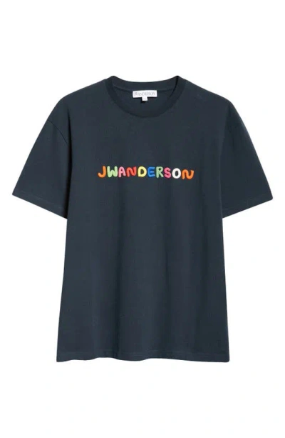 Jw Anderson Logo Embroidered Cotton T-shirt In Navy