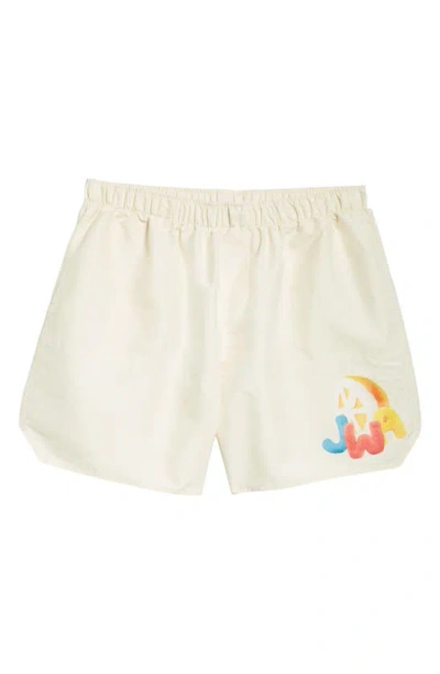 Jw Anderson Logo Print Recycled Polyester Swim Trunks In Cream