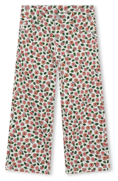 Kenzo Kids' Floral Print Twill Pants In 12p-ivory