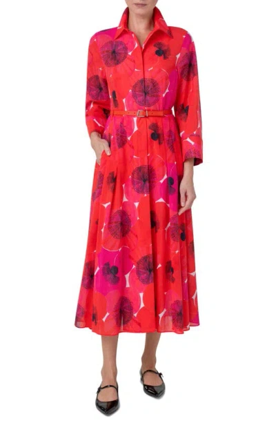 Akris Poppies Print Belted Midi Dress In Poppy