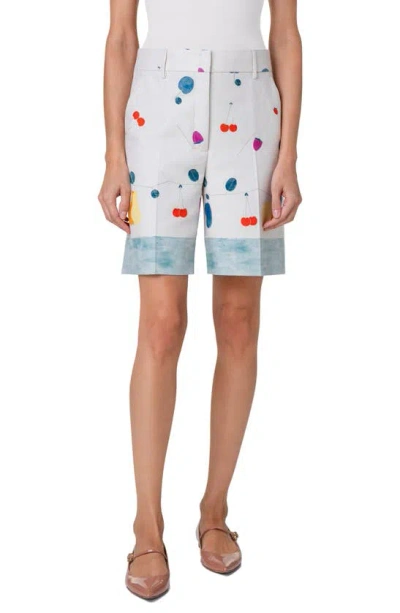 Akris Fruit Print Cotton & Silk Blend Bermuda Shorts In Greige-multicolor