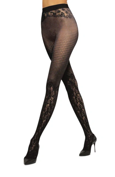 Wolford Floral Lace Fishnet Tights In Black