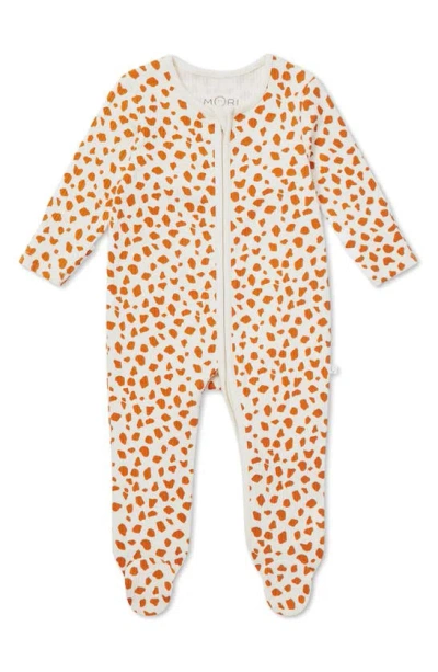 Mori Babies' Clever Zip Footie In Ribbed - Giraffe Spot Print
