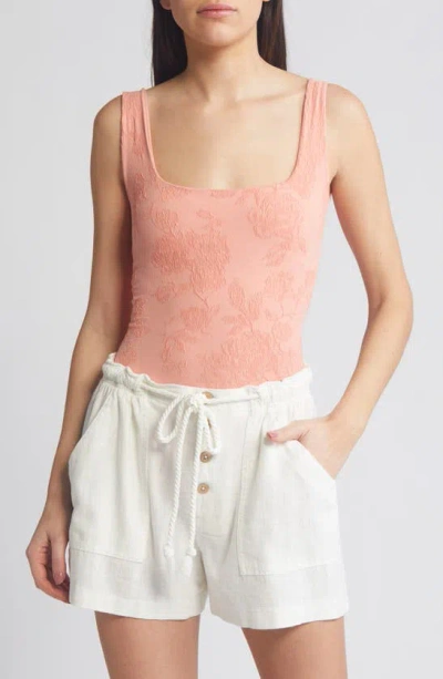 Free People Send Love Seamless Thong Bodysuit Coral In Burnt Coral