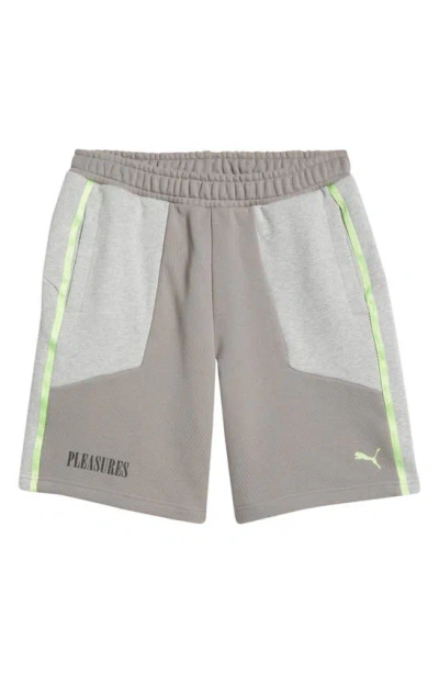 Puma X Pleasures Cotton French Terry Sweat Shorts In Light Gray Heather