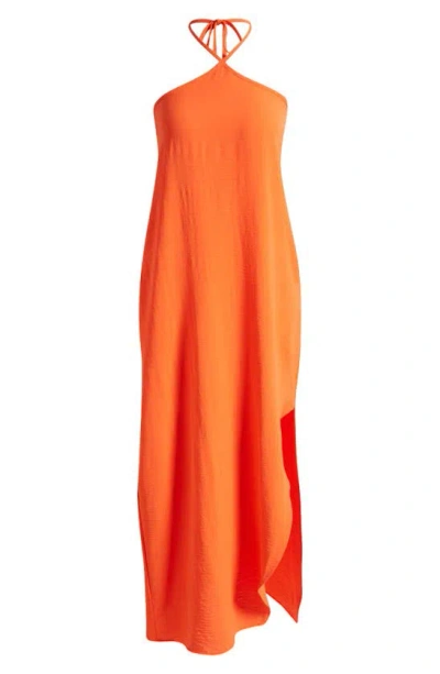 Vince Camuto Asymmetric Halter Maxi Dress In Crshd Orange