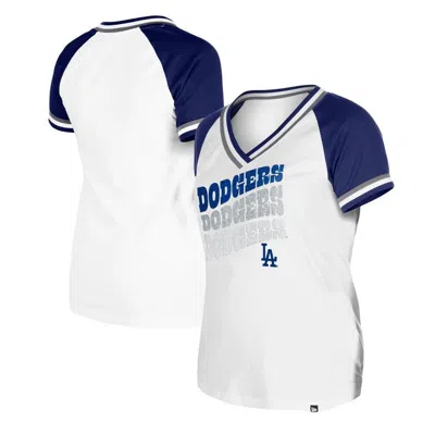 New Era White Los Angeles Dodgers Jersey Double Binding V-neck T-shirt