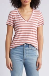 Caslon V-neck Short Sleeve Pocket T-shirt In Pink Canyon- White Charm