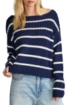 Lucky Brand Stripe Cotton Crop Sweater In Cad Navy Tofu Stripe