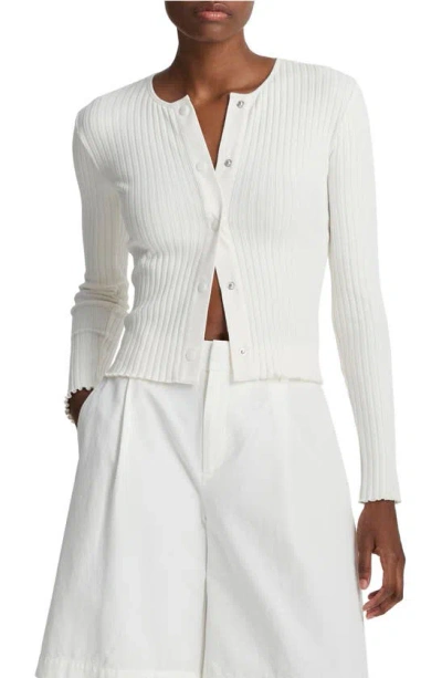 Vince Fitted Rib Cardigan In Off White