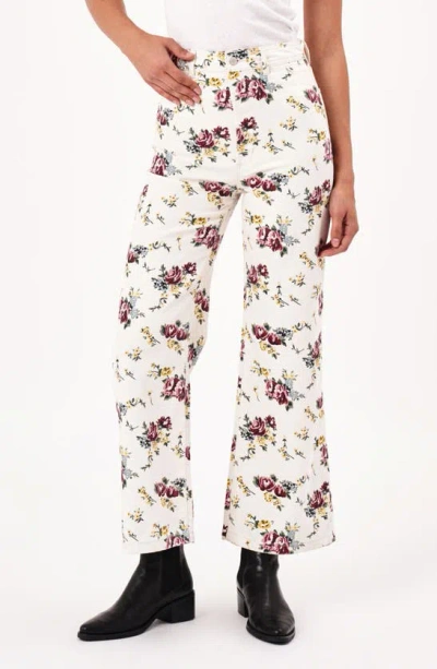 Rolla's Floral Wide Leg Ankle Jeans In Cream