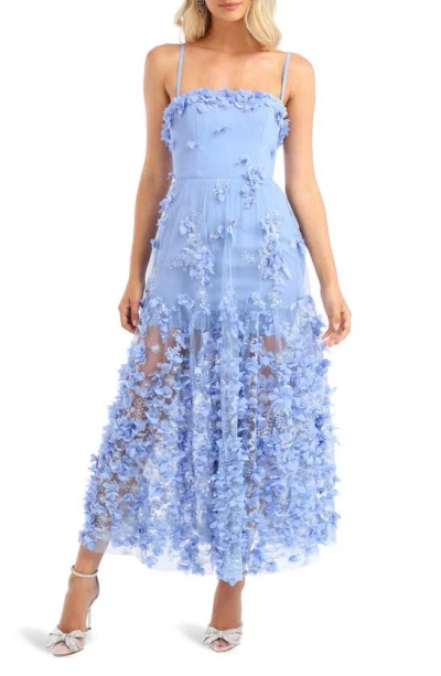 Helsi Audrey Square-neck Floral Applique Sheer Midi Dress In Lavender Blue Flo