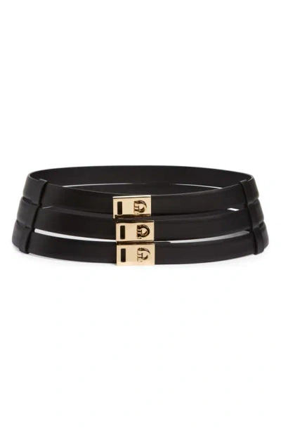Ferragamo 3-buckle Laddered Leather Belt In Black