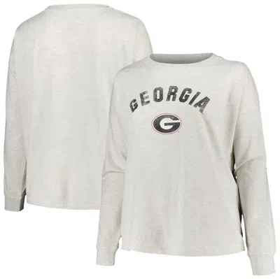 Profile Oatmeal Georgia Bulldogs Plus Size Distressed Arch Over Logo Neutral Boxy Pullover Sweatshir