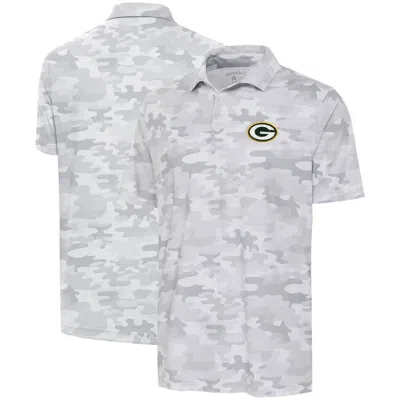 Antigua White Green Bay Packers Collide Polo