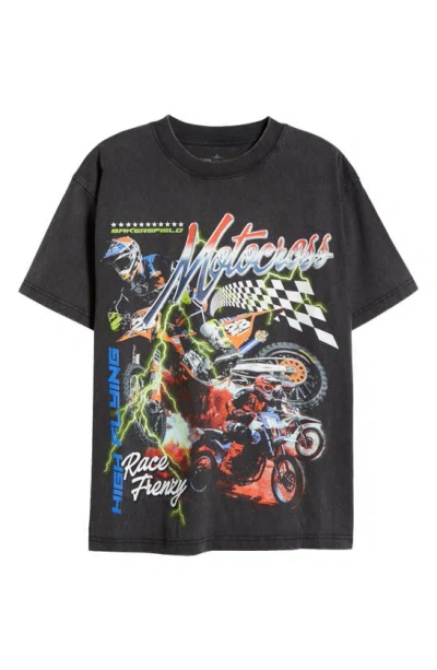 Alpha Collective Motocross Racing Oversize Cotton Graphic T-shirt In Vintage Black