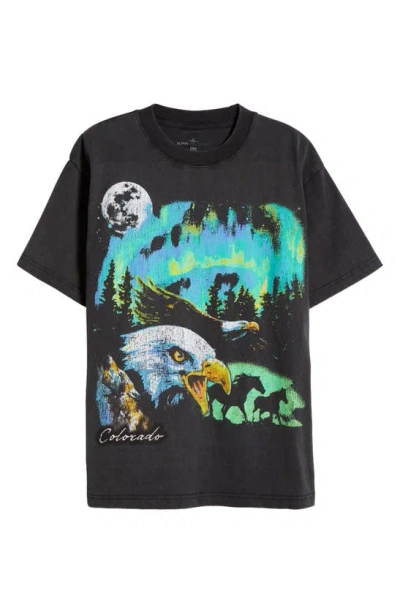 Alpha Collective Eagle Moon Night Oversize Cotton Graphic T-shirt In Vintage Black