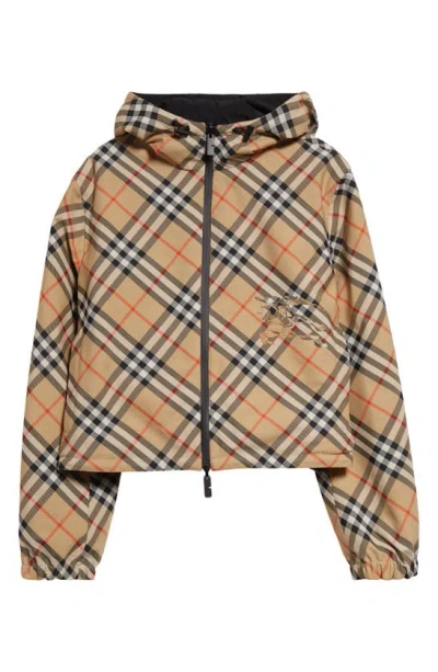 Burberry Equestrian Knight Reversible Hooded Jacket In Sand Ip Check