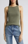 Treasure & Bond Cutaway Shoulder Cotton Blend Tank In Olive Kalamata